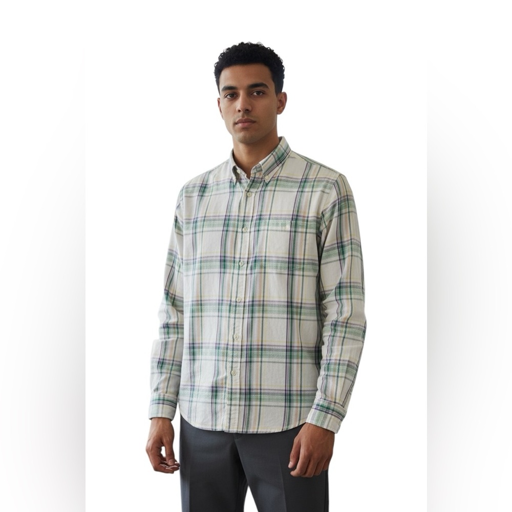 VTG Gant Rugger Mens Shirt XL White Plaid Preppy Madras Casual Check Long Sleeve
